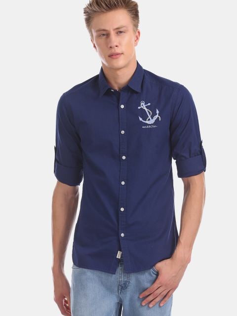 

Arrow Sport Men Navy Blue Slim Fit Embroidered Printed Casual Shirt