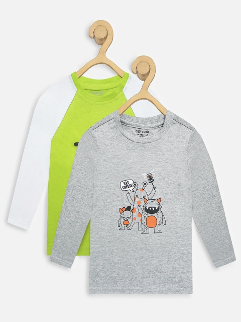 

Miss & Chief Boys Pack of 2 Printed Round Neck T-shirts, Grey melange