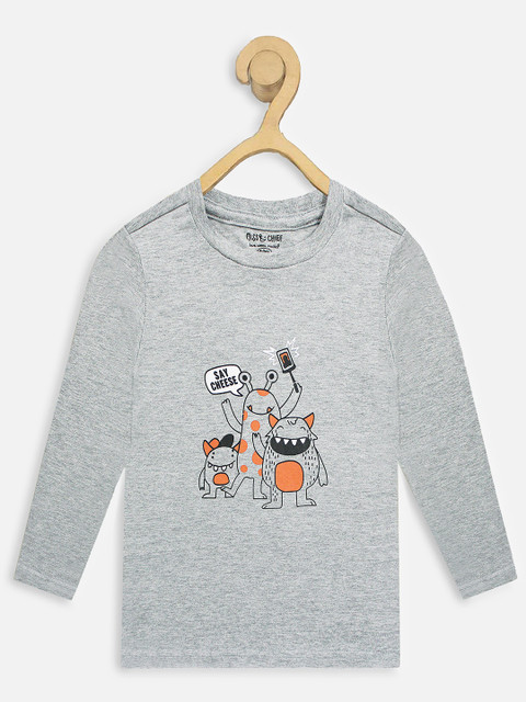 

Miss & Chief Boys Grey Melange Quirky Printed Round Neck T-shirt
