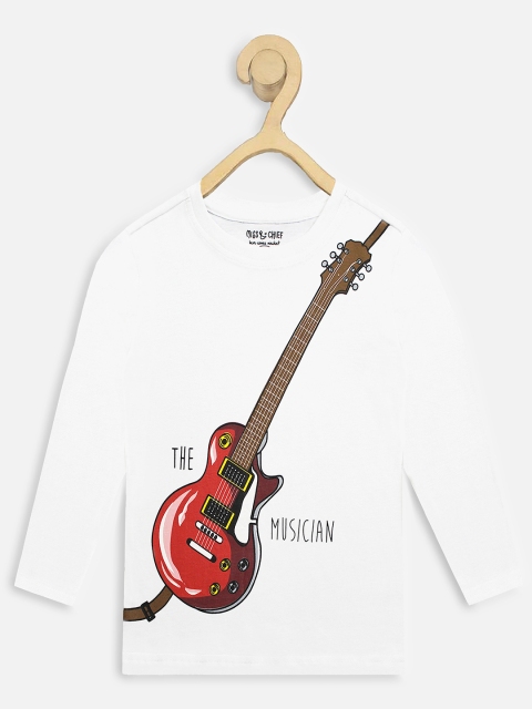 

Miss & Chief Boys White & Red Guitar Printed Round Neck T-shirt