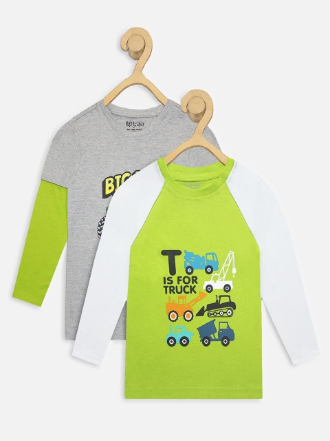 

Miss Chief Boys Pack of 2 Printed Round Neck Pure Cotton T-shirts, Green