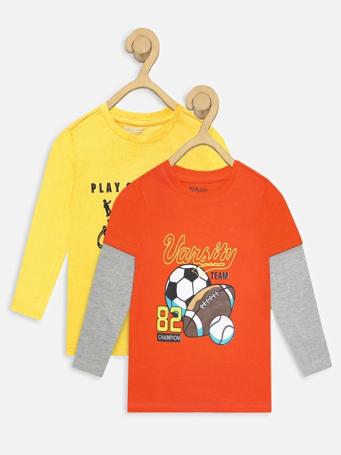 

Miss & Chief Boys Pack of 2 Printed Round Neck T-shirts, Orange