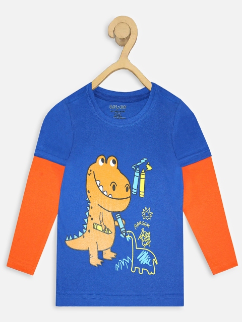 

Miss & Chief Boys Blue & Orange Printed Round Neck T-shirt