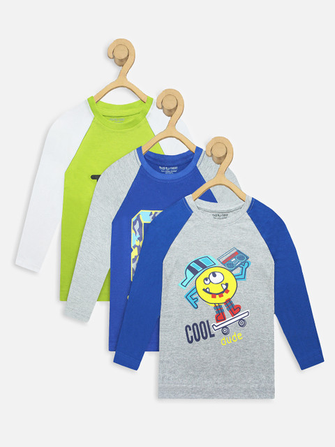 

Miss & Chief Boys Pack of 3 Printed Round Neck T-shirts, Grey melange
