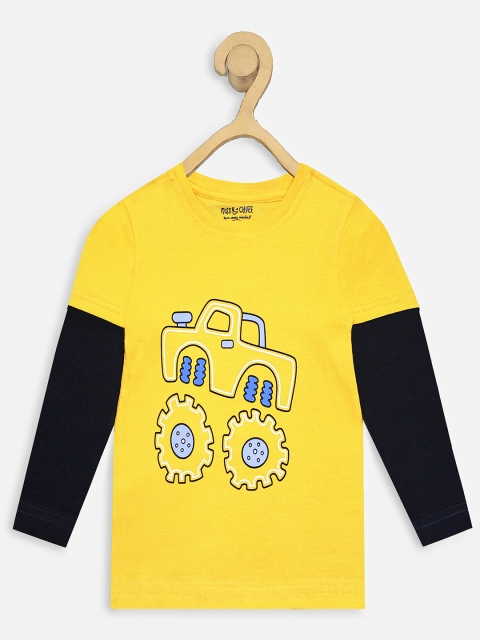 

Miss & Chief Boys Yellow & Black Printed Round Neck T-shirt