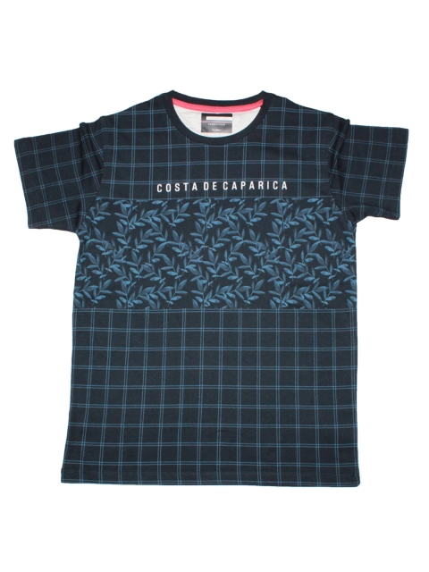 

Octave Boys Navy Blue Checked Round Neck T-shirt