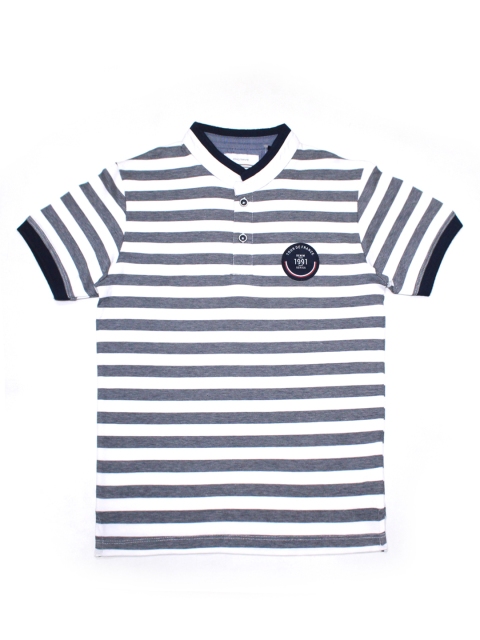 

Octave Boys White & Blue Striped Mandarin Collar T-shirt