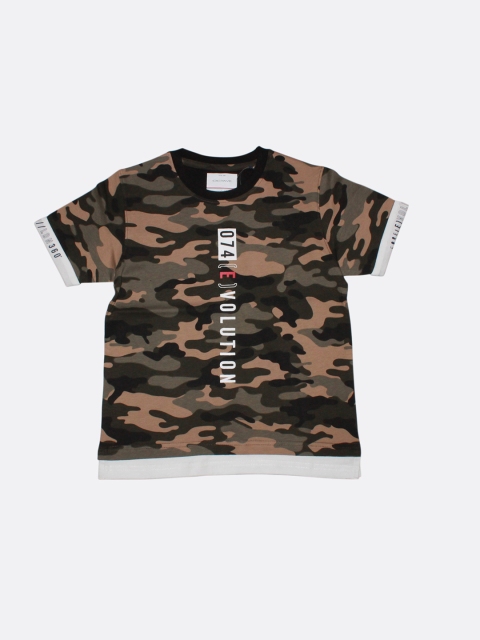 

Octave Boys Olive Green & Brown Camouflage Printed Round Neck T-shirt