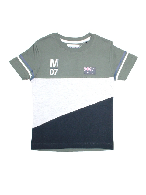 

Octave Boys Olive Green & Off-White Colourblocked Round Neck T-shirt