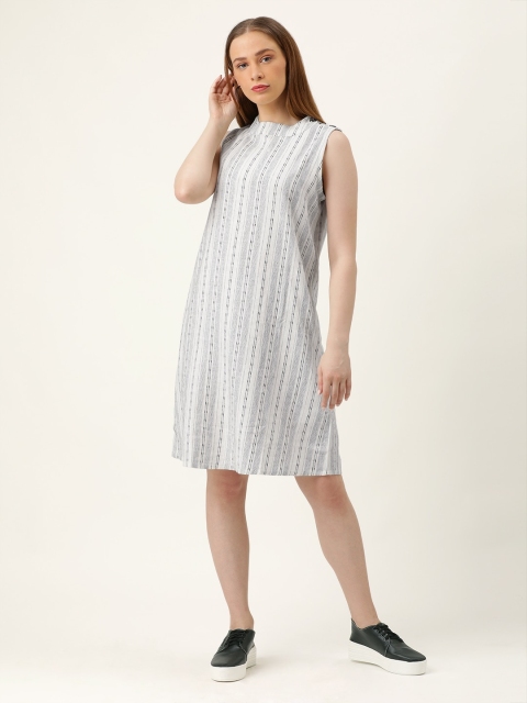 

MERAKI Women Off-White & Black Striped A-Line Sustainable Dress