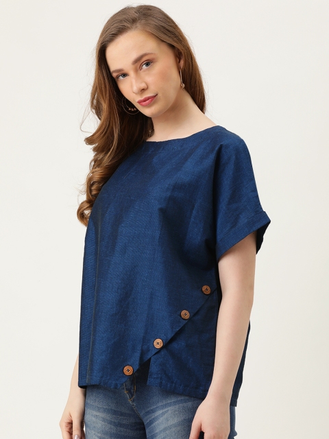 

MERAKI Women Navy Blue Solid Regular Sustainable Top with Extended Sleeve