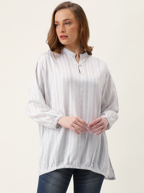 

MERAKI Women Off-White & Navy Blue Striped Regular Sustainable Top