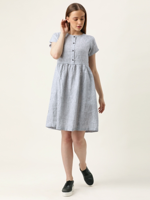 

MERAKI Women Off-White & Black Checked Fit and Flare Linen Sustainable Dress