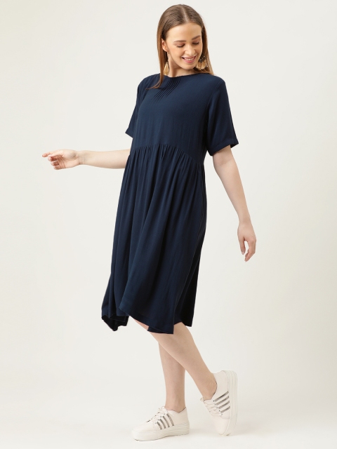 

MERAKI Women Navy Blue Solid Drop-Waist Sustainable Dress