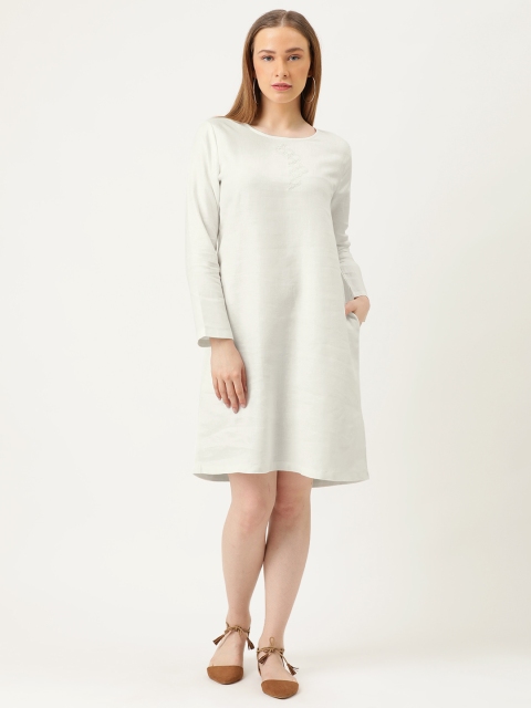 

MERAKI Women Off-White Embroidered A-Line Sustainable Dress