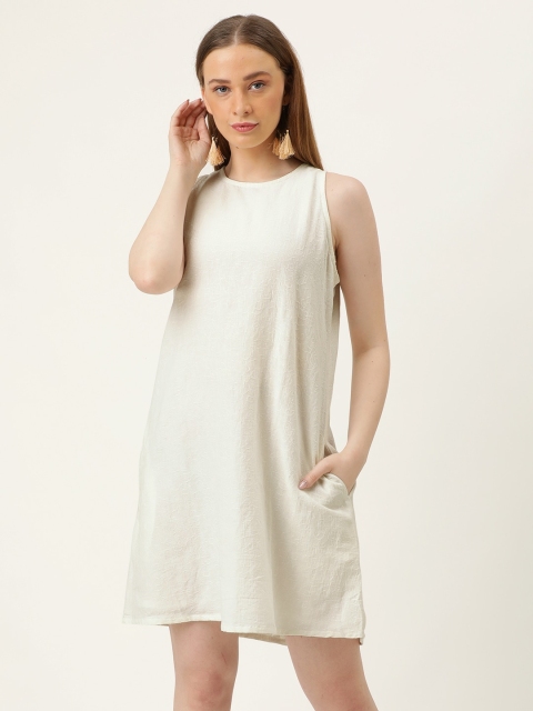 

MERAKI Women Off-White Self Design A-Line Sustainable Dress
