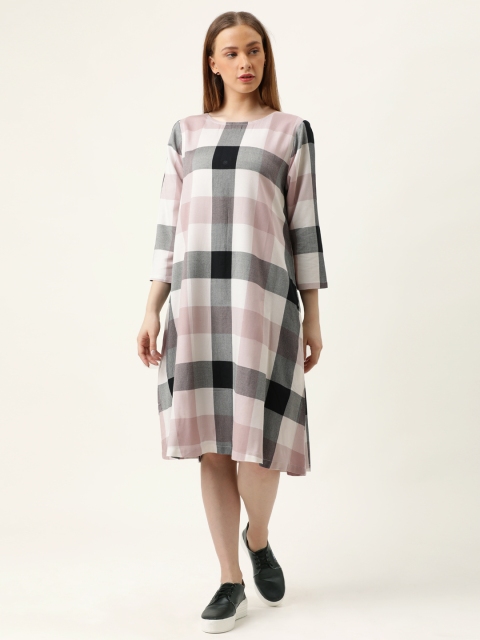

MERAKI Women Pink & Black Checked A-Line Sustainable Dress