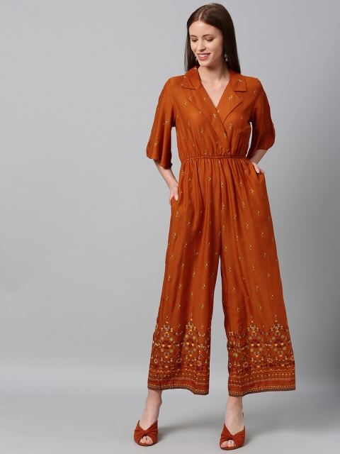 

Global Desi Women Rust Orange Printed Basic Jumpsuit