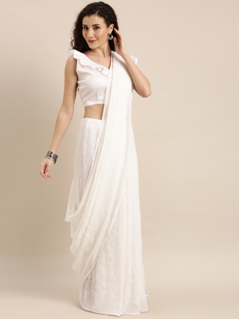 

SHAVYA White Embellished Sequinned Pure Georgette Celebrity Saree