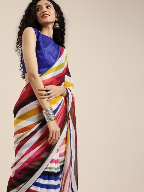 

SHAVYA Multicoloured Striped Pure Georgette Celebrity Saree, Multi