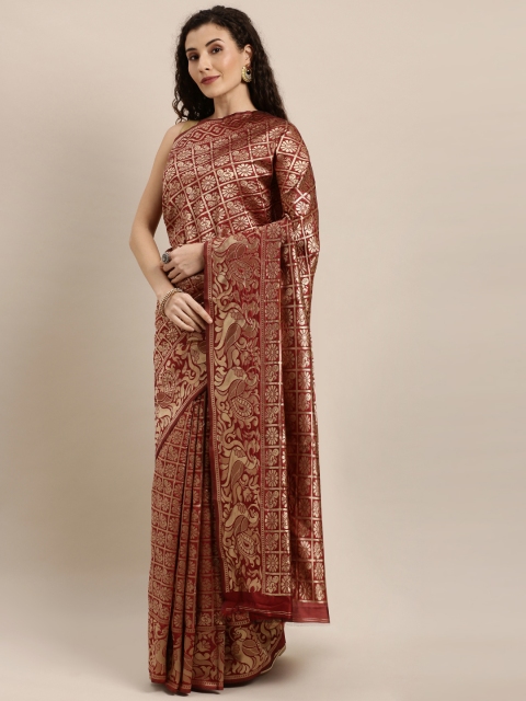 

SHAVYA Maroon & Gold-Toned Pure Silk Woven Design Patola Saree