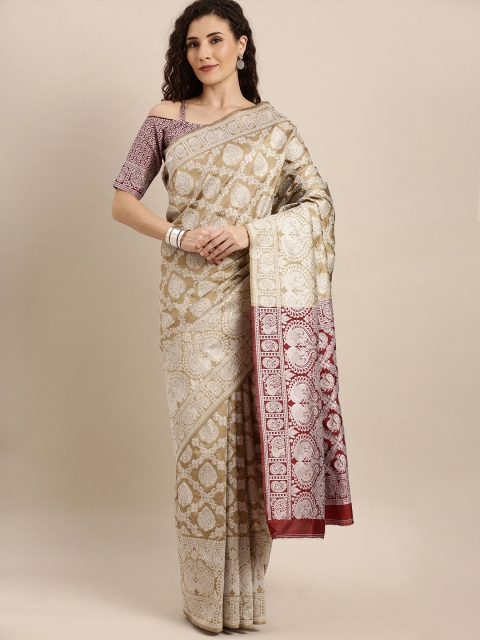 

SHAVYA Beige & Maroon Pure Silk Woven Design Patola Saree