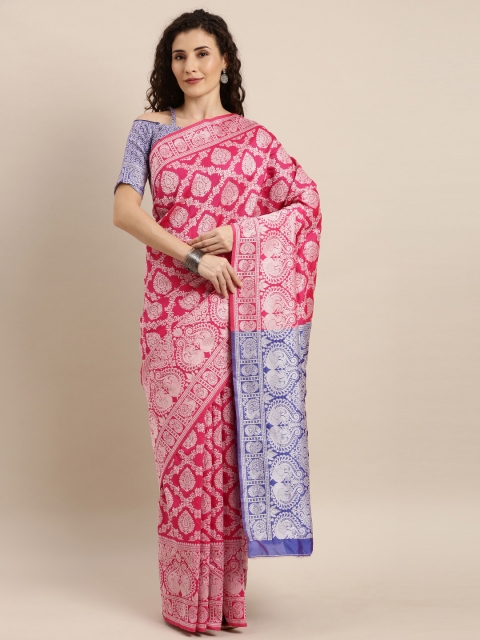 

SHAVYA Pink & Silver-Toned Pure Silk Woven Design Patola Saree