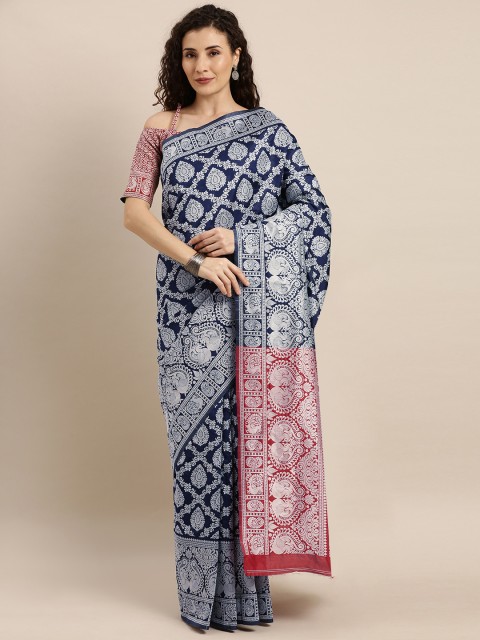 

SHAVYA Blue & Silver-Toned Pure Silk Woven Design Patola Saree
