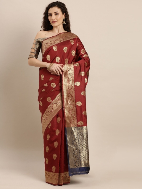 

SHAVYA Maroon & Gold-Toned Pure Silk Woven Design Banarasi Saree