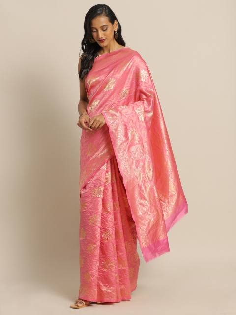 

Mitera Pink & Gold-Toned Silk Blend Woven Design Banarasi Saree