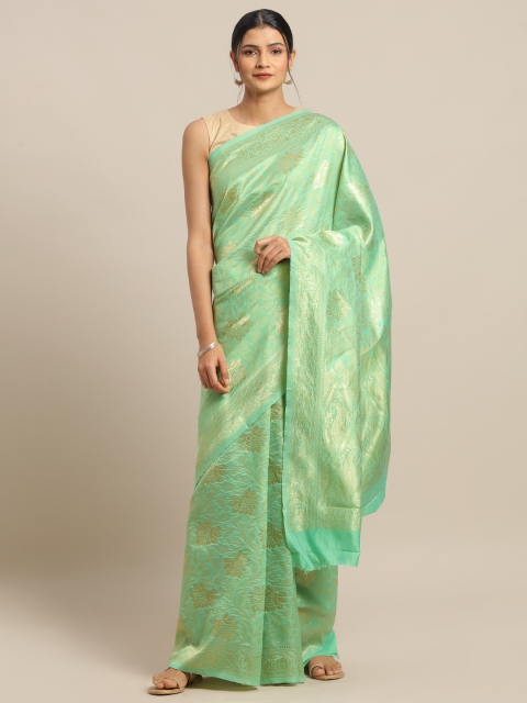 

Mitera Sea Green & Gold-Toned Silk Blend Woven Design Banarasi Saree