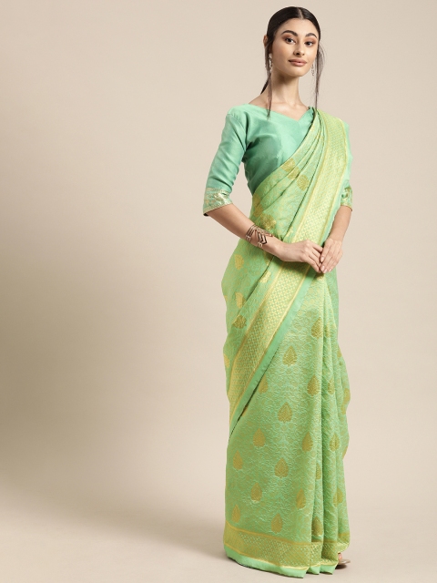 

Mitera Sea Green & Golden Woven Design Banarasi Saree