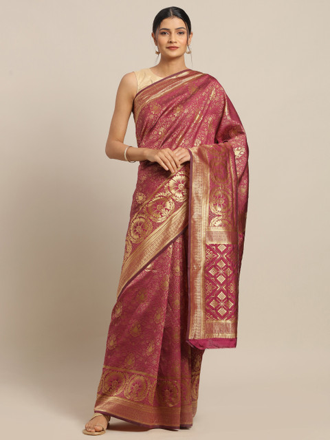 

Mitera Magenta & Gold-Toned Silk Blend Woven Design Banarasi Saree