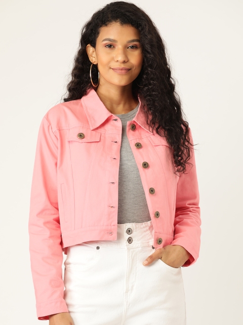 

Style Quotient Women Pink Solid Cropped Denim Jacket