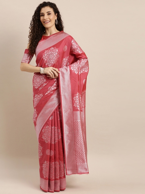 

SHAVYA Pink & Silver-Coloured Pure Silk Woven Design Banarasi Saree