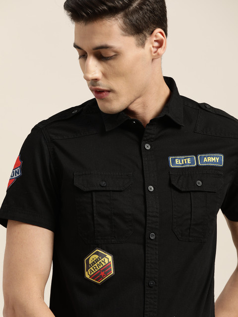 

Moda Rapido Men Black Slim Fit Applique Deatil Casual Shirt