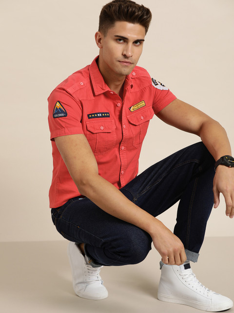 

Moda Rapido Men Red Pure Cotton Slim Fit Casual Shirt