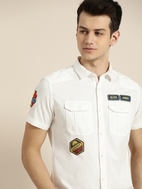 

Moda Rapido Men White Slim Fit Solid Casual Shirt with Applique Detail