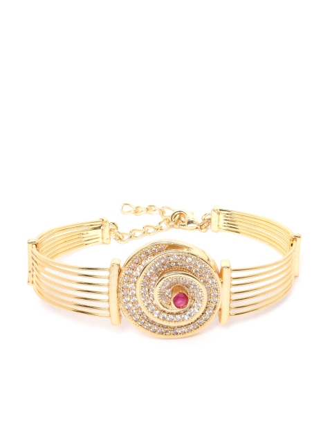 

Zaveri Pearls Magenta Gold-Plated CZ-Studded Bangle-Style Bracelet