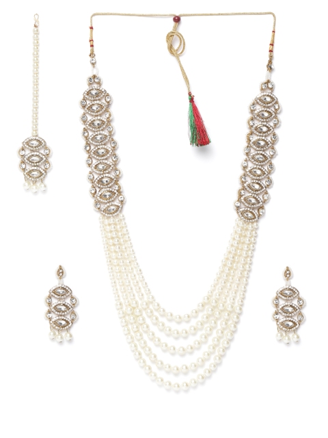 

Zaveri Pearls Off-White Gold-Plated Austrian Diamond-Studded & Pearl-Beaded Jewellery Set