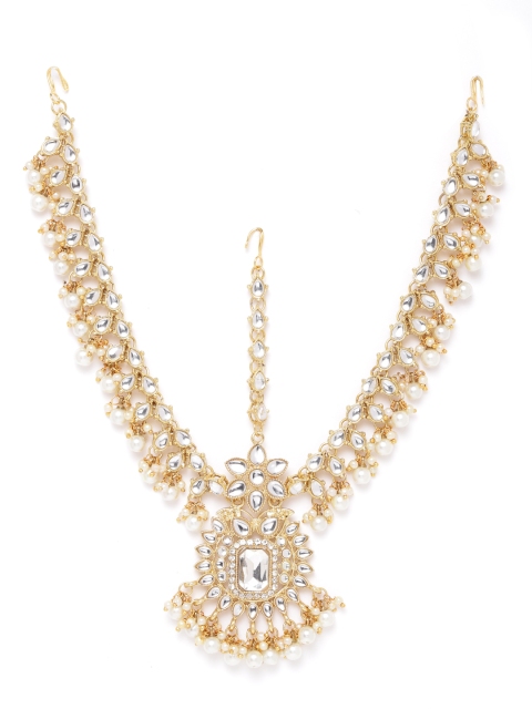 

Zaveri Pearls Off-White Gold-Plated Kundan-Studded Beaded Matha Patti