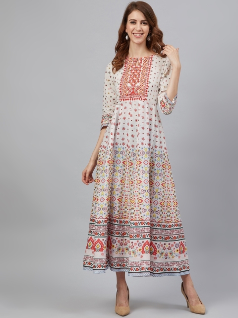 

Juniper Women Off-White & Red Printed Maxi Dress