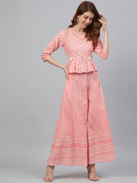 

Juniper Women Pink & White Cambric Printed Top with Palazzos