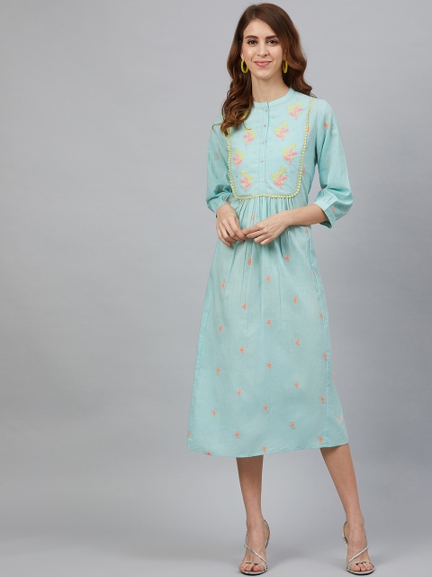 

Juniper Women Blue & Pink Embroidered A-Line Dress