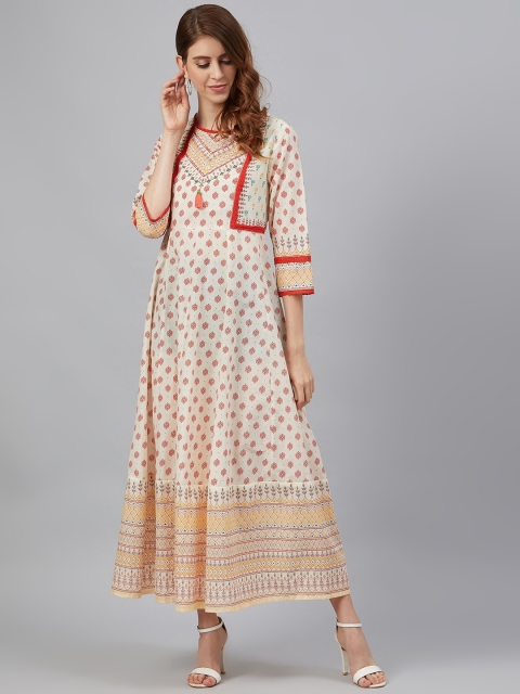 

Juniper Women Off-White & Red Lace Sequinned Printed Maxi Dress