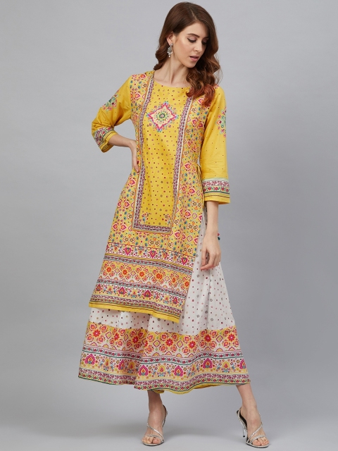 

Juniper Women Mustard & White Printed Kurta with Palazzos
