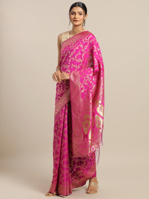 

Mitera Pink & Gold-Coloured Silk Blend Woven Design Banarasi Saree