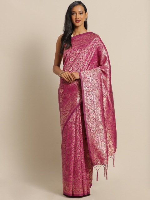 

Mitera Pink & Gold-Toned Silk Blend Woven Design Banarasi Saree