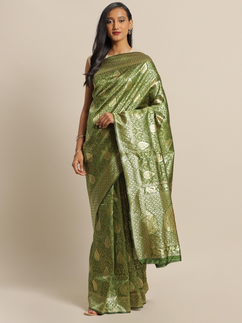 

Mitera Green & Golden Silk Blend Woven Design Banarasi Saree