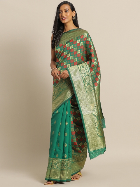 

Mitera Green Silk Blend Woven Design Banarasi Saree